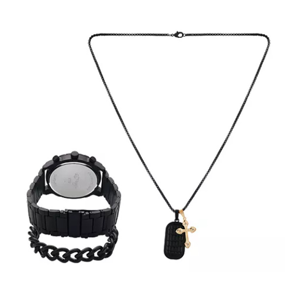 Ed Hardy Men's Matte Black Metal Bracelet Watch 50mm Gift Set NWT - Picture 7 of 7